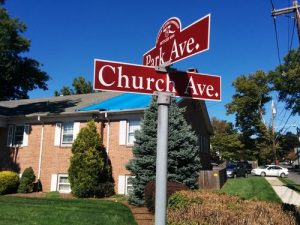 Street Sign saying Park and Church. Therapy location NJ