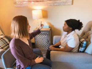 An EMDR therapist waves their finger in front of a client as they follow the finger. We offer EMDR therapy in Scotch Plains, NJ. Contact us today for EMDR trauma therapy.