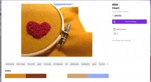 A yellow embroidery kit with a pink heart