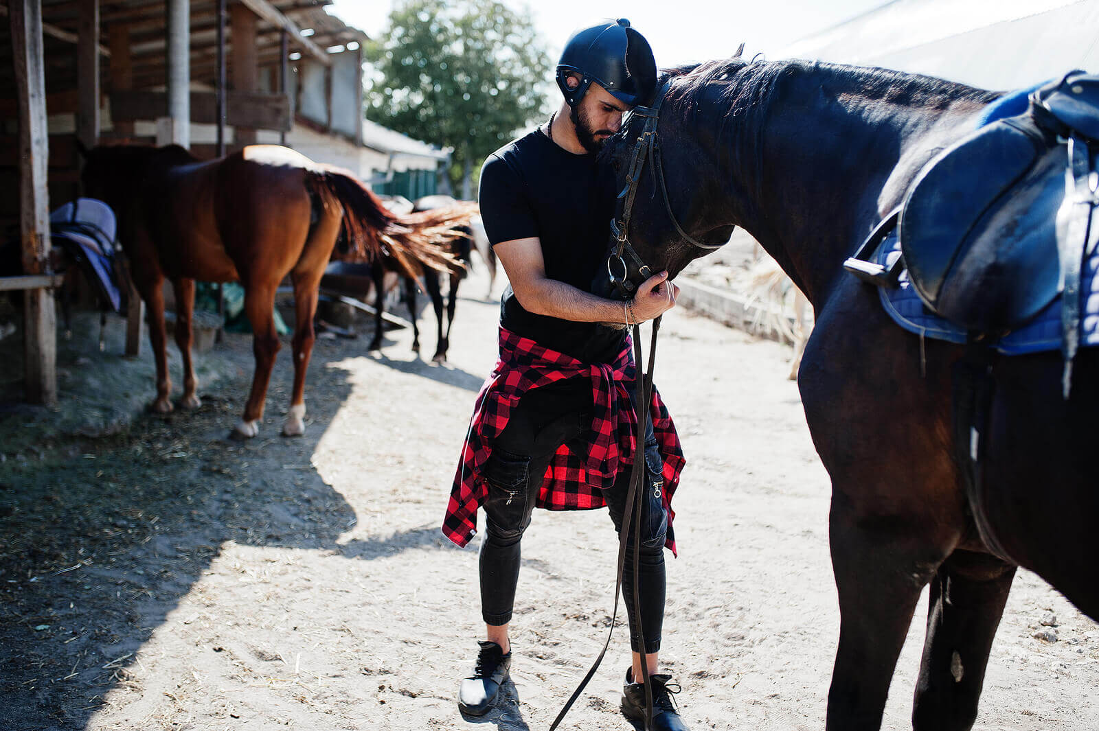 Image of a person about to ride a horse. This person could benefit from equestrian therapy in New Jersey. A trauma therapist in scotch plains, nj can help in equestrian related trauma therapy. (07076.)