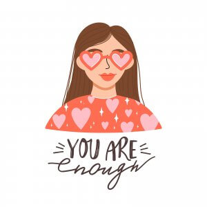 Illustration of a woman with hear glasses and hearts on his shirt with "You are enough" written underneath. Sometimes coming into our Scotch Plains, NJ office isn't realistic for your schedule. For this reason we offer telehealth counseling in New Jersey 07091.