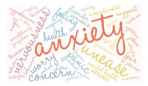 Image of a word cloud with anxiety in the center surrounded by other related words. Teens with food allergies in New Jersey often also have anxiety. Dont let allergies and anxiety rule their life. Meet with a teen counselor Scotch Plains, NJ 07091.