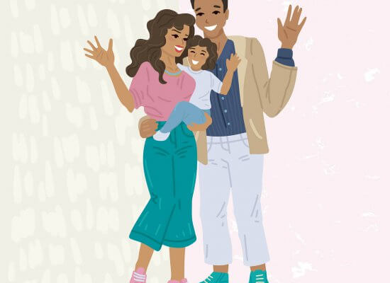 Illustration of a mother and father holding their child. Everyone needs support when raising children and teens with food allergies in New Jersey. An online therapist can help the whole family with food allergies and anxiety. 07091 | 07033 | 07016