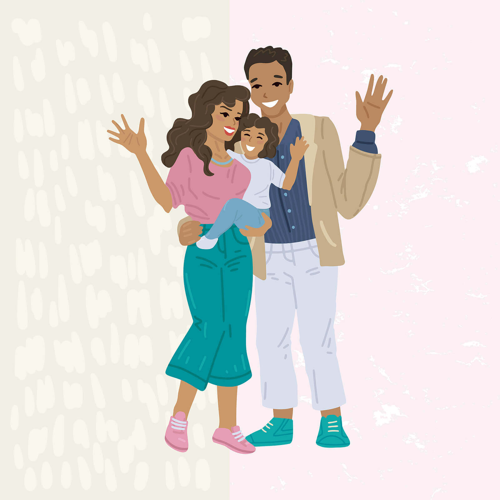 Illustration of a mother and father holding their child. Everyone needs support when raising children and teens with food allergies in New Jersey. An online therapist can help the whole family with food allergies and anxiety. 07091 | 07033 | 07016