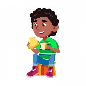 Illustration of a boy sitting and eating a sandwich with a drink in his hand. Anaphylactic reaction in New Jersey gives parents, kids, and teens. Get help with online therapy for teens and child therapy for anxiety in Scotch Plains, NJ 07033.