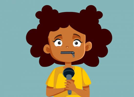 Illustration of a girl holding a microphone and a zipper over her mouth. This could represent the effects of selective mutism that a child therapist in Branchburg, NJ can offer support in addressing. Learn more about child therapy in New Jersey and the help a child therapist in Scotch Plains, NJ can offer.