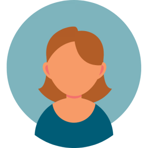 Icon of a female with brown hair and a blue top.